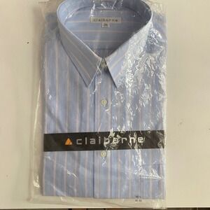 Claiborne Striped Dress Shirt Mens 16.5 32-33 Blue Orange NIP Long Sleeve Button